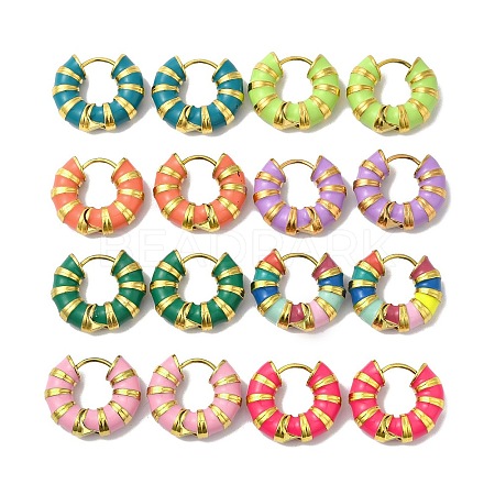 Ion Plating(IP) Enamel Round Hoop Earrings EJEW-Q704-05G-1