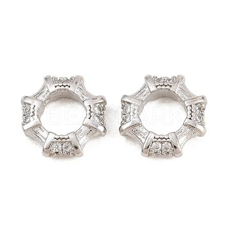 Octagon Brass Micro Pave Clear Cubic Zirconia European Beads KK-B186-15P-1