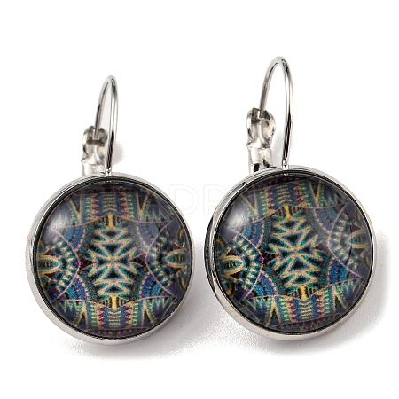 Flat Round Glass Leverback Earrings with Brass Earring Pins EJEW-Q798-01G-1