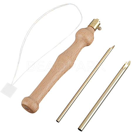 Wood Handle Brass Punch Embroidery Needle Pen & Easy Automatic Threader Set DIY-WH0453-88B-1