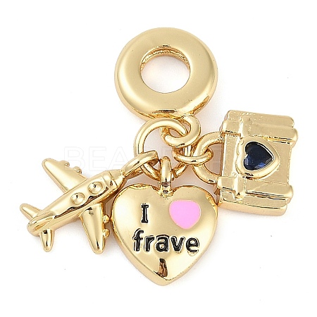 Rack Plating Brass Clear Cubic Zirconia European Dangle Charms LS-KK-P287-18B-G-1
