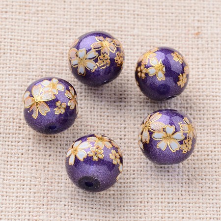 Flower Picture Printed Glass Round Beads GLAA-J089-12mm-B03-1
