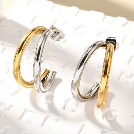 304 Stainless Steel Two Tone Stud Earrings EJEW-F355-05GP-02-1