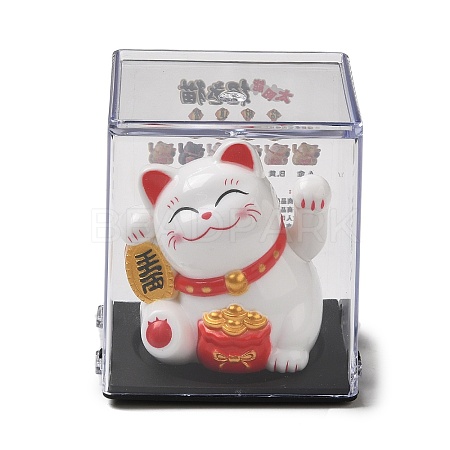 Plastic Solar Powered Japanese Lucky Cat Figurines DJEW-K023-01C-1