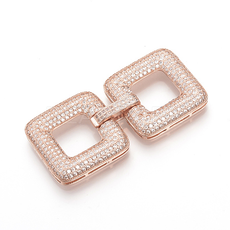 Brass Micro Pave Cubic Zirconia Fold Over Clasps ZIRC-S058-01RG-1