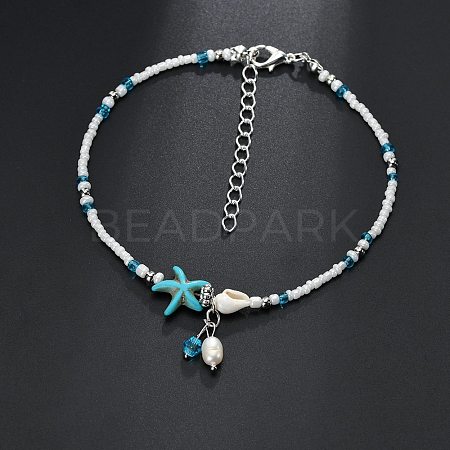 Starfish & Shell Glass Beaded Anklets WGC384B-01-1