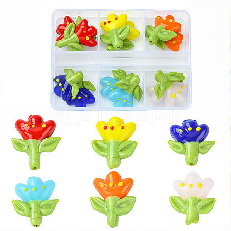 12Pcs 6 Colors Handmade Lampwork Beads LAMP-PA0001-04-1
