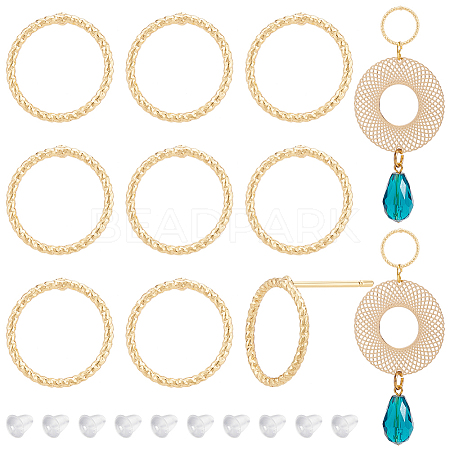 BENECREAT 20Pcs Brass Textured Ring Stud Earrings for Women KK-BC0009-23-1