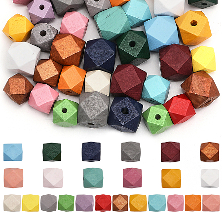 CHGCRAFT 48Pcs 24 Styles Spray Painted Natural Wood Beads WOOD-CA0001-73-1