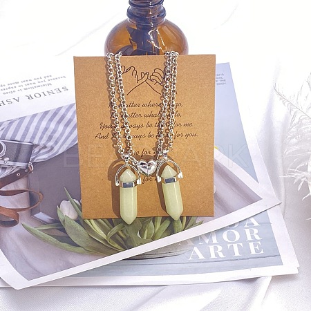 2Pcs Luminous Glass Double Faceted Pointed Bullet Pendant Couple Necklaces with Heart Magnetic Clasps FS-WG058EE-09-1