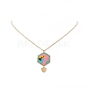 Glass Seed Braided Hexagon with Flamingo Pendant Necklace NJEW-MZ00014-6