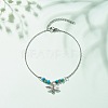 304 Stainless Steel Bees Charm Anklet with Round Natural White Jade Beads for Women AJEW-AN00498-02-2