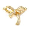 Rack Plating Brass Pave Clear Cubic Zirconia Bowknot Connector Charms KK-I716-28G-1
