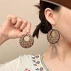 Flat Round Wood Dangle Earrings FS-WGF3184-03-2