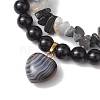 2pcs 2 Styles 6mm Round & Chip Natural Black Agate Beaded Stretch Bracelet Sets BJEW-TA00517-04-3