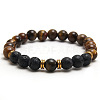 Round Natural Tiger Eye & Lava Rock Stretch Beaded Bracelet Men's Fashion Jewelry NL4639-3-1