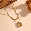 304 Stainless Steel Pave Pearl Pink Cubic Zirconia Teardrop Pendant Double Layer Necklaces for Women WGED4DB-04-1