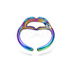 Ion Plating(IP) Rainbow Color 304 Stainless Steel Heart Gesture Open Cuff Ring for Women RJEW-S405-260M-3