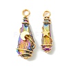 2Pcs Electroplated Natural Quartz Crystal Dyed Copper Wire Wrapped Pendants PALLOY-JF03171-01-1