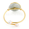 Natural Jadeite Open Cuff Ring with Pearl Beaded RJEW-T026-01G-5