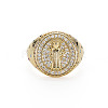 Colorful Cubic Zirconia Flat Round with Jesus Wide Band Cuff Ring RJEW-N035-079-NF-1