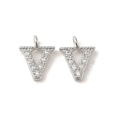 Initial Letter Brass Micro Pave Cubic Zirconia Pendants ZIRC-F008-V-1
