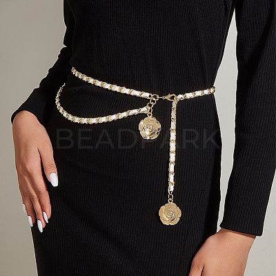 Alloy with Imitation Leather Flower Charm Chain Belts for Women FS-WGDE2E1-02-1