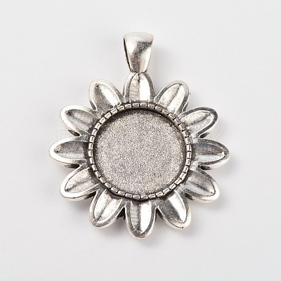 Sun Flower Alloy Pendant Cabochon Settings and Half Round/Dome Clear Glass Cabochons DIY-X0222-AS-1