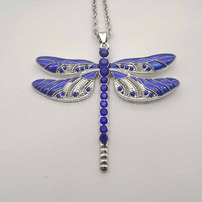Vintage Luxury Zinc Alloy Crystal Rhinestone Dragonfly Pendant Necklaces with Enamle UK1474-2-1
