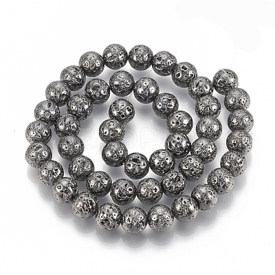 Electroplated Natural Lava Rock Bead Strands X-G-T061-55D-8mm-1