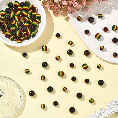 150Pcs 2 Styles Ghana Jamaica Reggae Stripe Resin Beads RESI-YW0005-53-1