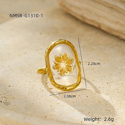 Preserved Flowers 304 Stainless Steel and Epoxy Resin Open Cuff Rings for Women FS-WGCF311-14-1