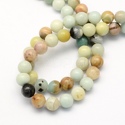 Natural Flower Amazonite Round Beads Strands G-S161-8mm-1