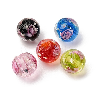 Luminous Handmade Glod Sand Lampwork Beads Strands LAMP-B028-03R-10mm-1