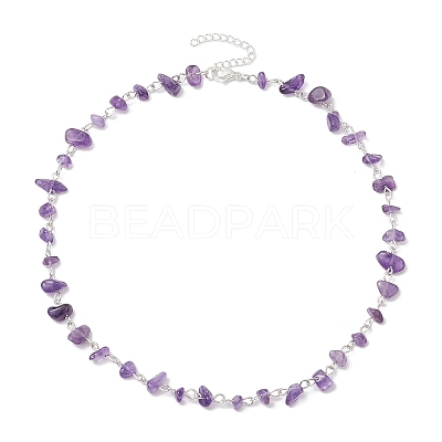 Natural Amethyst Chip Beaded Necklaces NJEW-JN05140-02-1