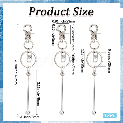 12Pcs Alloy Beadable Keychain Bar KEYC-SC0001-44-1
