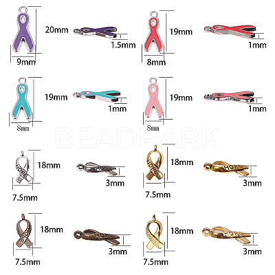 Breast Cancer Awareness Ribbon Carved Word Hope Tibetan Style Pendants and Alloy Enamel Pendants TIBEP-SC0001-17-1