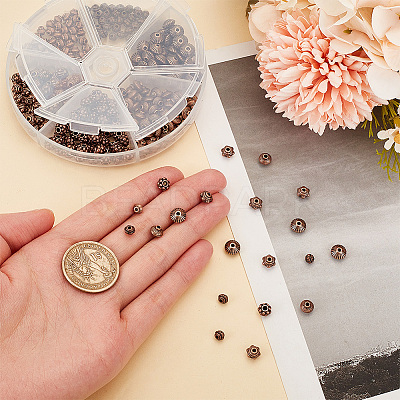 300Pcs 6 Styles Tibetan Style Alloy Spacer Beads TIBEB-PH0005-04-1