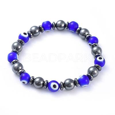 Handmade Evil Eye Lampwork Beads Stretch Bracelets BJEW-JB04461-02-1