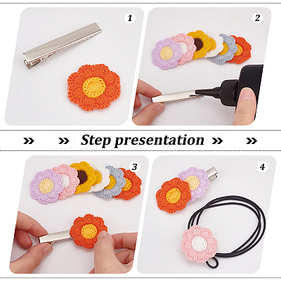 60Pcs 6 Colors Two Tone Polyester Knitted Appliques PATC-FG0001-75-1