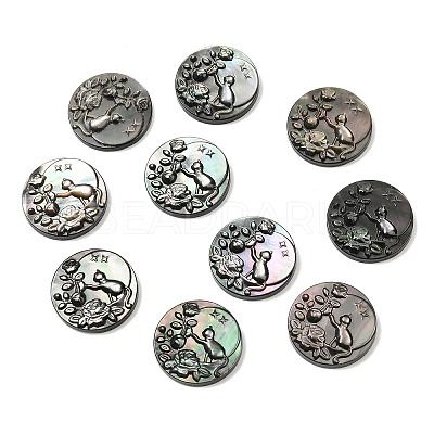 Natural Black Lip Shell Carved Cabochons SSHEL-B006-01B-C-1