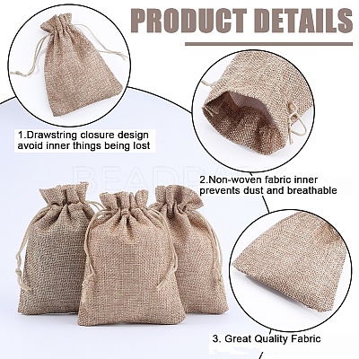 Polyester Imitation Burlap Packing Pouches Drawstring Bags ABAG-BBC0001-02B-01-1
