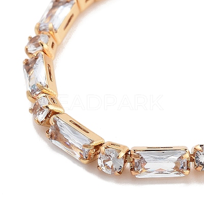 Brass Pave Clear Cubic Zirconia Rectangle & Flat Round Slider Bracelets BJEW-B094-01G-1