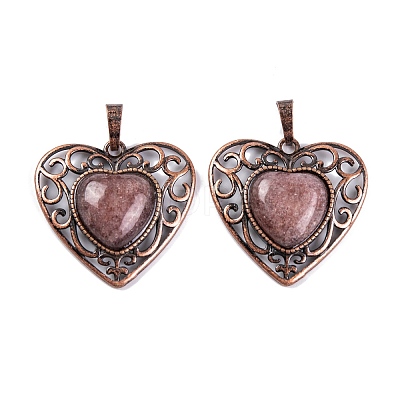 Natural & Synthetic Mixed Gemstone Peach Love Heart Pendants G-G158-01-AB-1