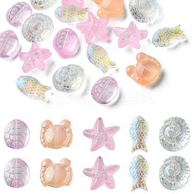 25Pcs 5 Style Ocean Themed Transparent Glass Beads Sets GLAA-YW0003-40E-1
