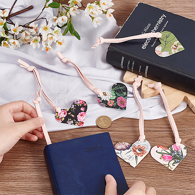 12Pcs 6 Colors  Printed Imitation Leather Bookmarks AJEW-OC0004-41-1