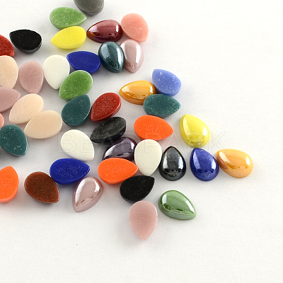 Pearlized Plated Opaque Glass Cabochons PORC-S778-8x12-M-1