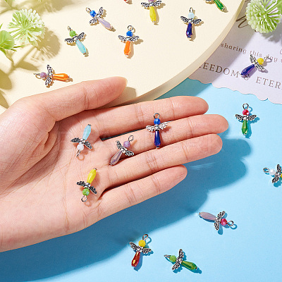 21Pcs Angel Glass Pendants PALLOY-TAC0129-1