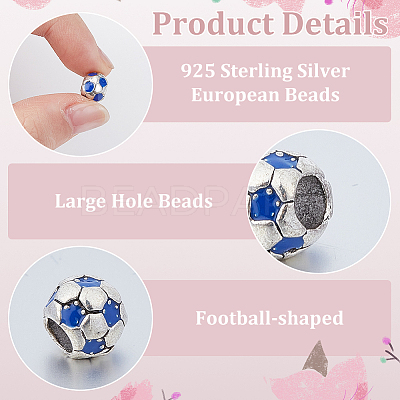 30Pcs Large Hole FootBall/Soccer Ball Alloy Enamel European Beads MPDL-ME0001-06B-1