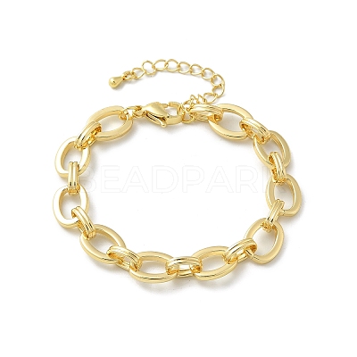 Brass Oval Link Chain Bracelets for Women Men BJEW-K273-10G-1